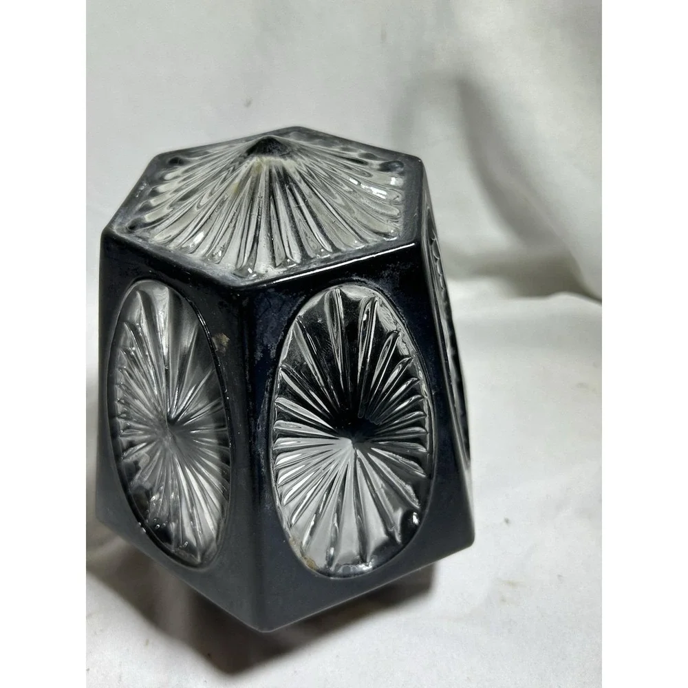 Vintage Hexagon Mid Century Glass Black Light Fixture Reclaimed MCM